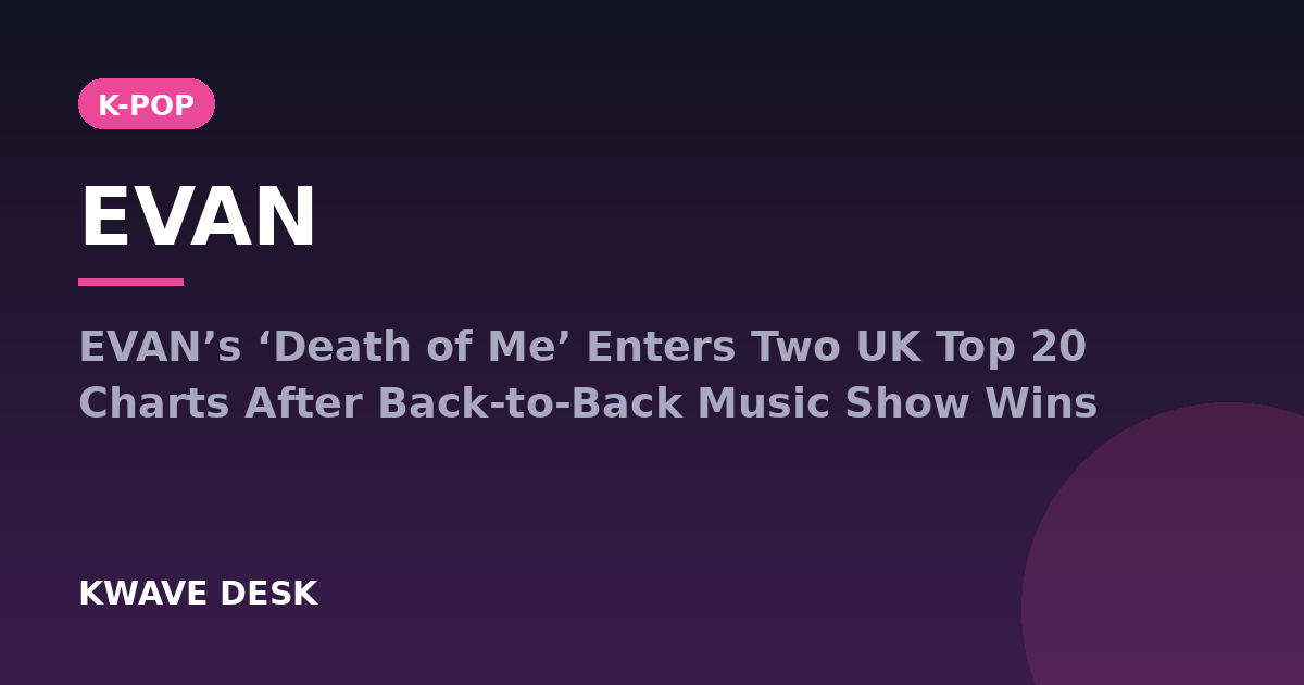 EVAN - EVAN’s ‘Death of Me’ Enters Two UK Top 20 Charts After Back-to-Back Music Show Wins